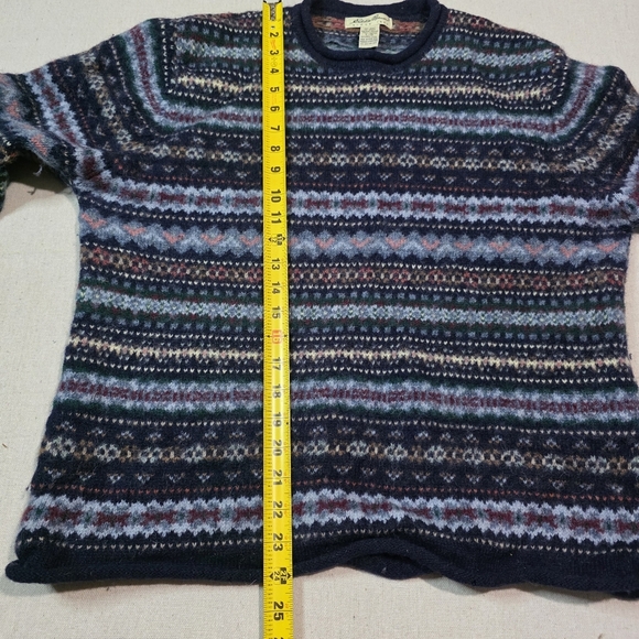 Eddie Bauer Pullover Sweater Women's L Blue Fair Isle Long Sleeve Crew Neck Wool - Picture 8 of 8